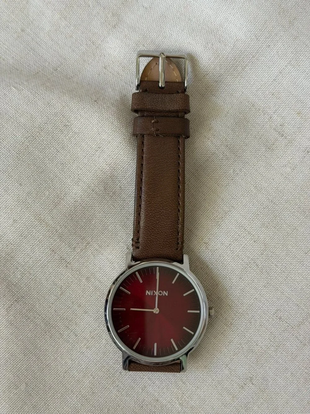 Nixon The Porter Burgundy Red Dial Leather Watch Quiet Luxury Minimalist Unisex